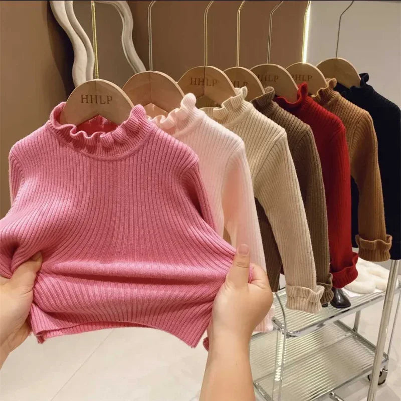 Ribbed knit kids pullover with roll neck, soft cotton blend for toddlers
