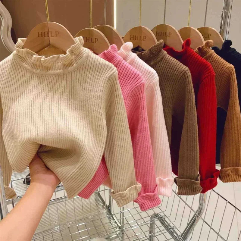 Ribbed knit kids pullover with roll neck, soft cotton blend for toddlers