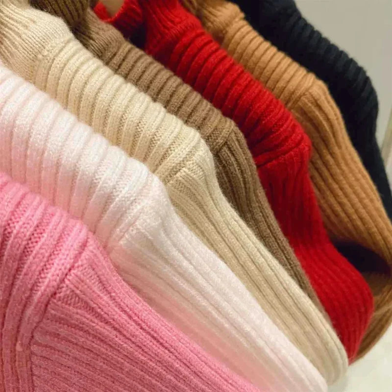 Ribbed knit kids pullover with roll neck, soft cotton blend for toddlers