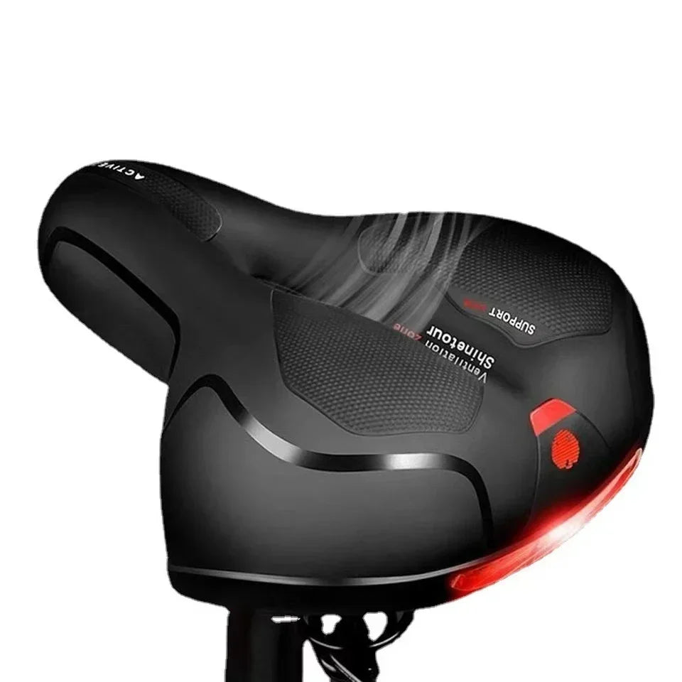 Ergonomic padded bike saddle with shock absorption and reflective safety