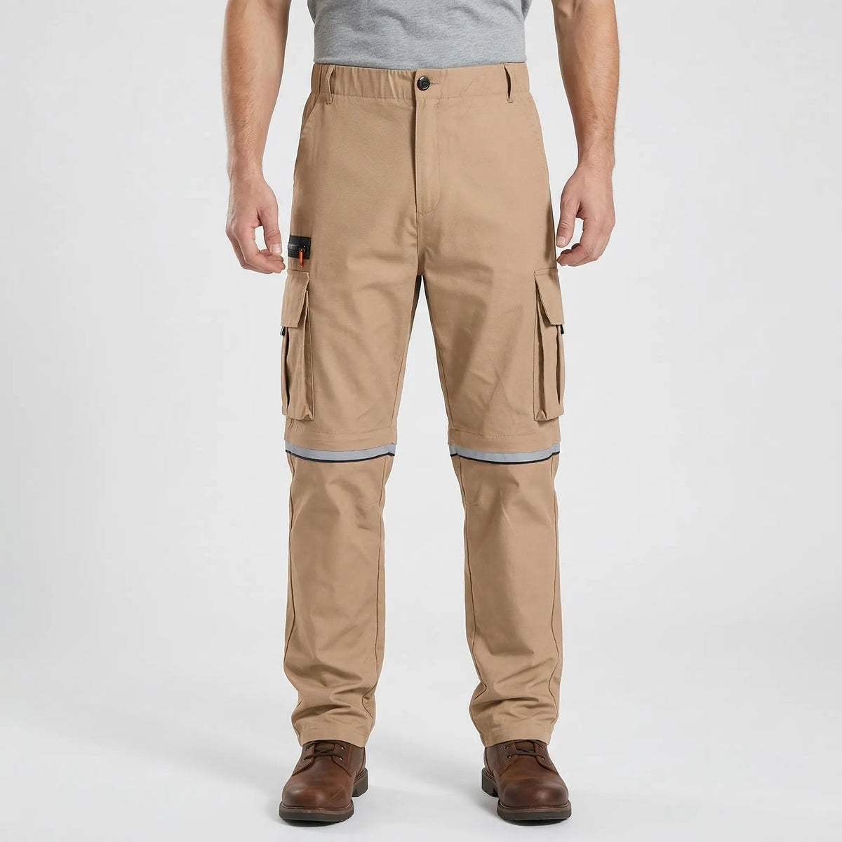 Men's convertible cargo trousers with zip-off legs for outdoor activities