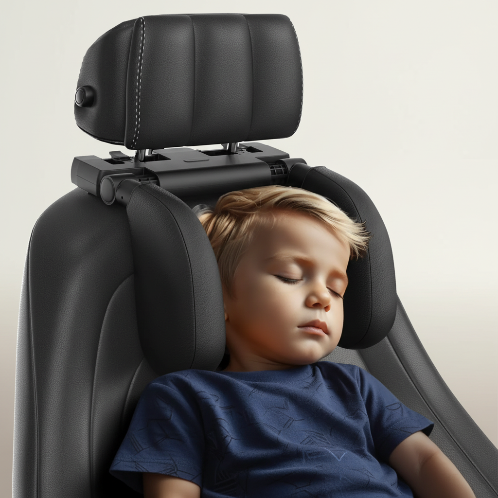 Adjustable memory foam car headrest pillow with neck support and side cushions