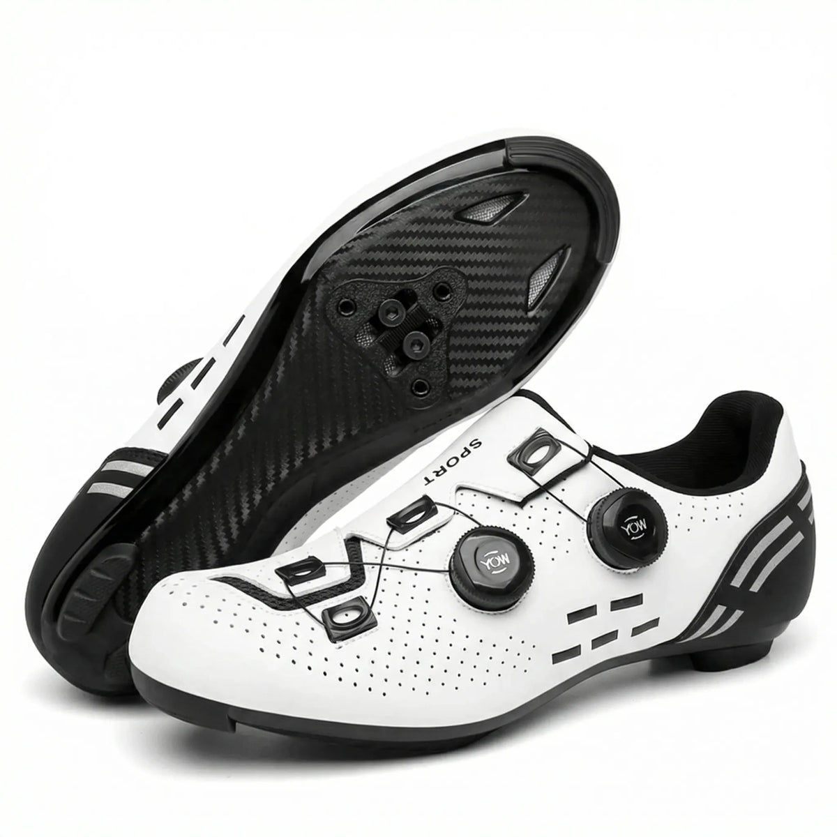 Road cycling shoe with dual rotary dials and Shimano cleat compatibility
