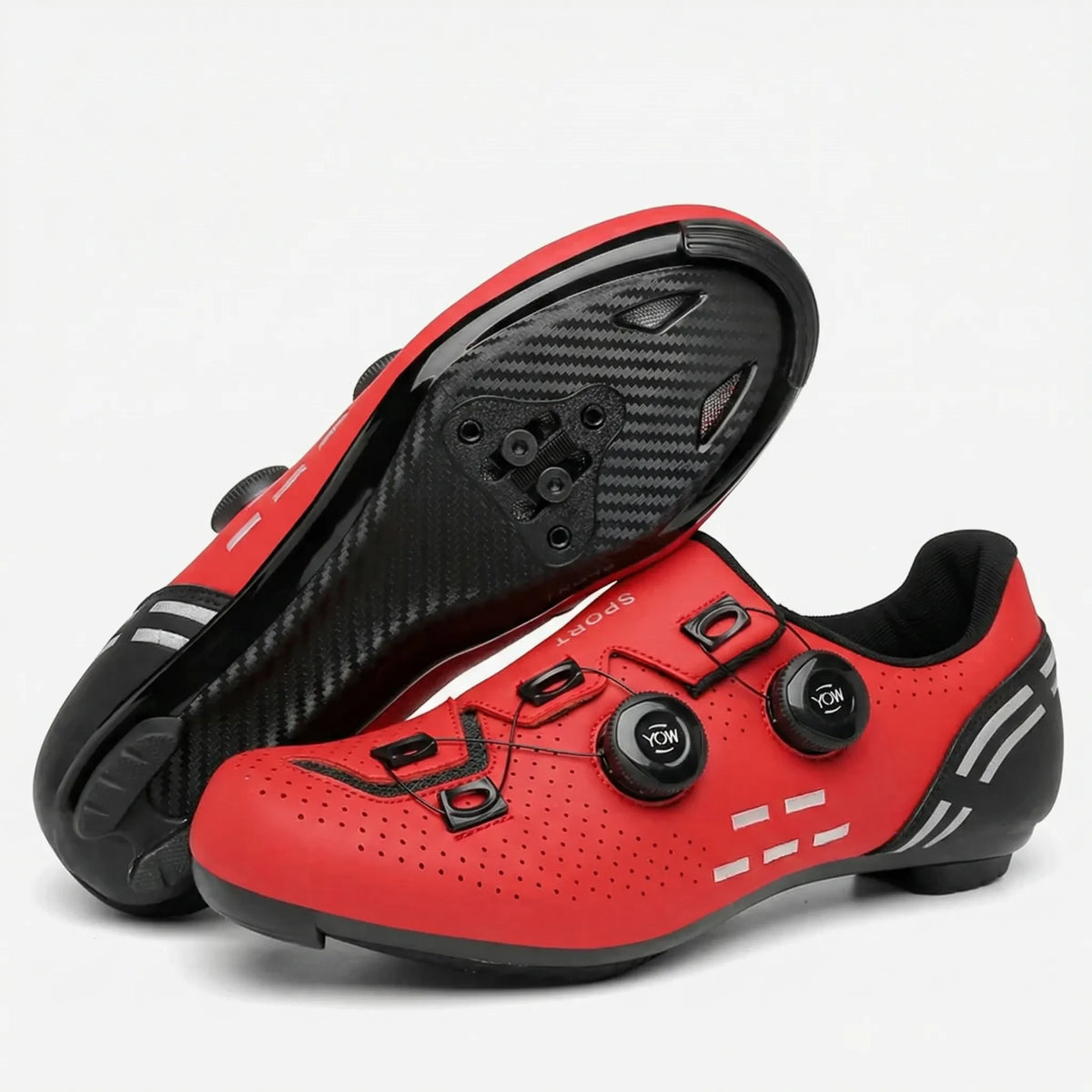 Road cycling shoe with dual rotary dials and Shimano cleat compatibility
