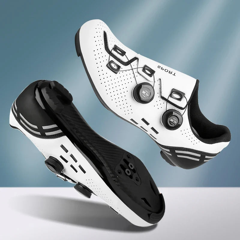 Road cycling shoe with dual rotary dials and Shimano cleat compatibility