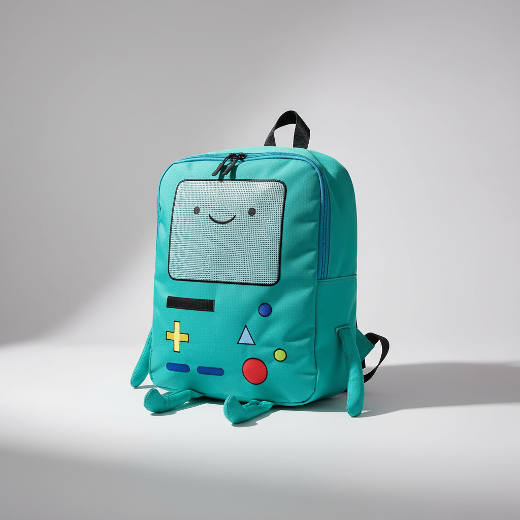 Cute cartoon robot backpack with embroidered design and padded straps