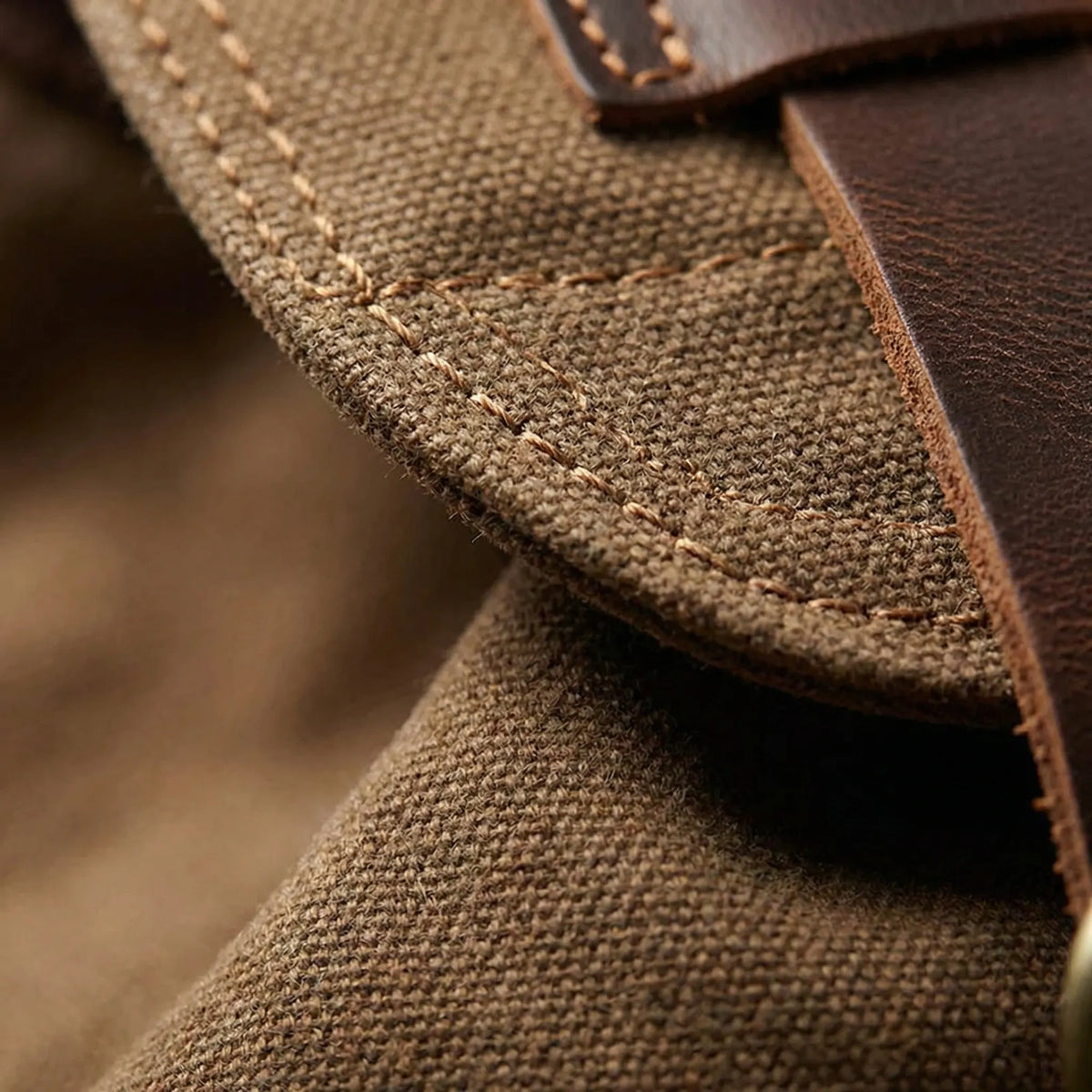 Vintage woven canvas backpack with drawstring and multiple pockets