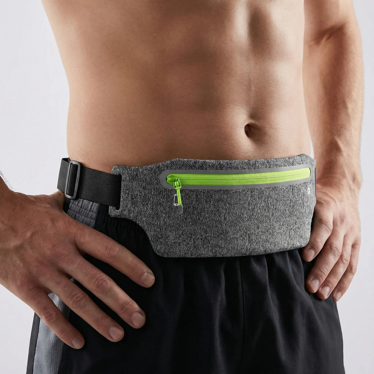 Slim water-repellent waist running belt with smartphone compartment
