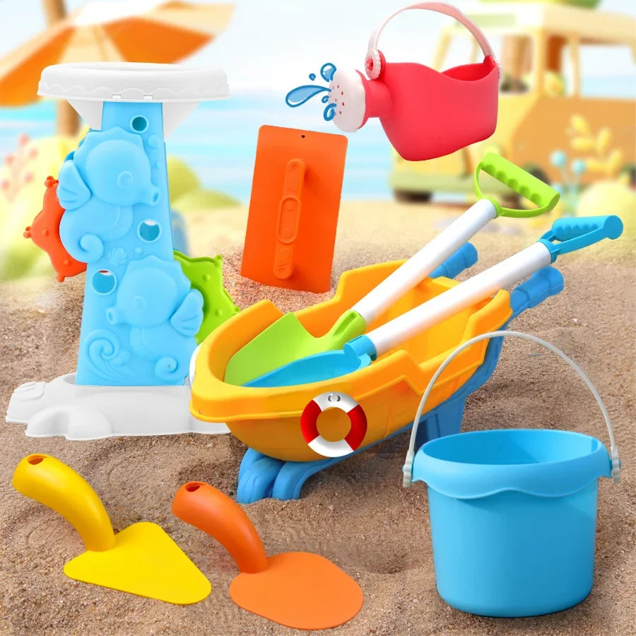 Kids beach play set with toy truck, buckets and sand moulds