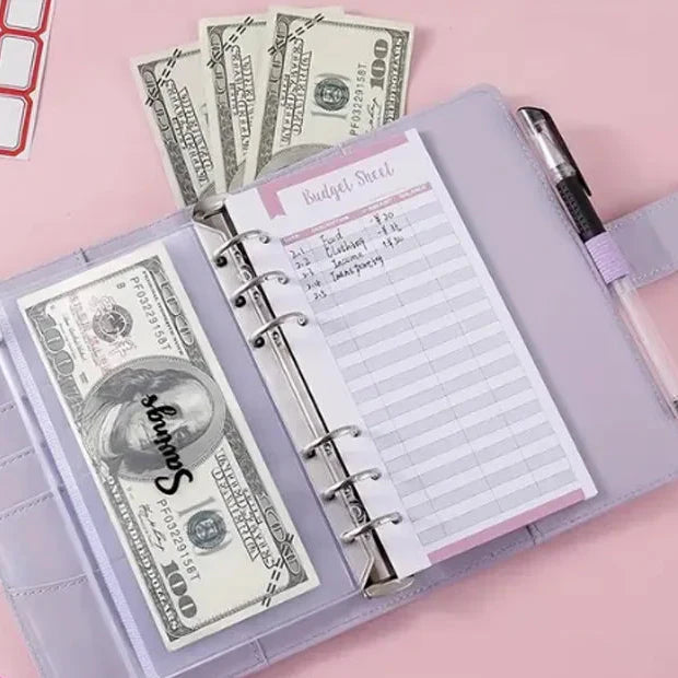 Compact ring binder organiser with cash envelope pockets and zip pouch