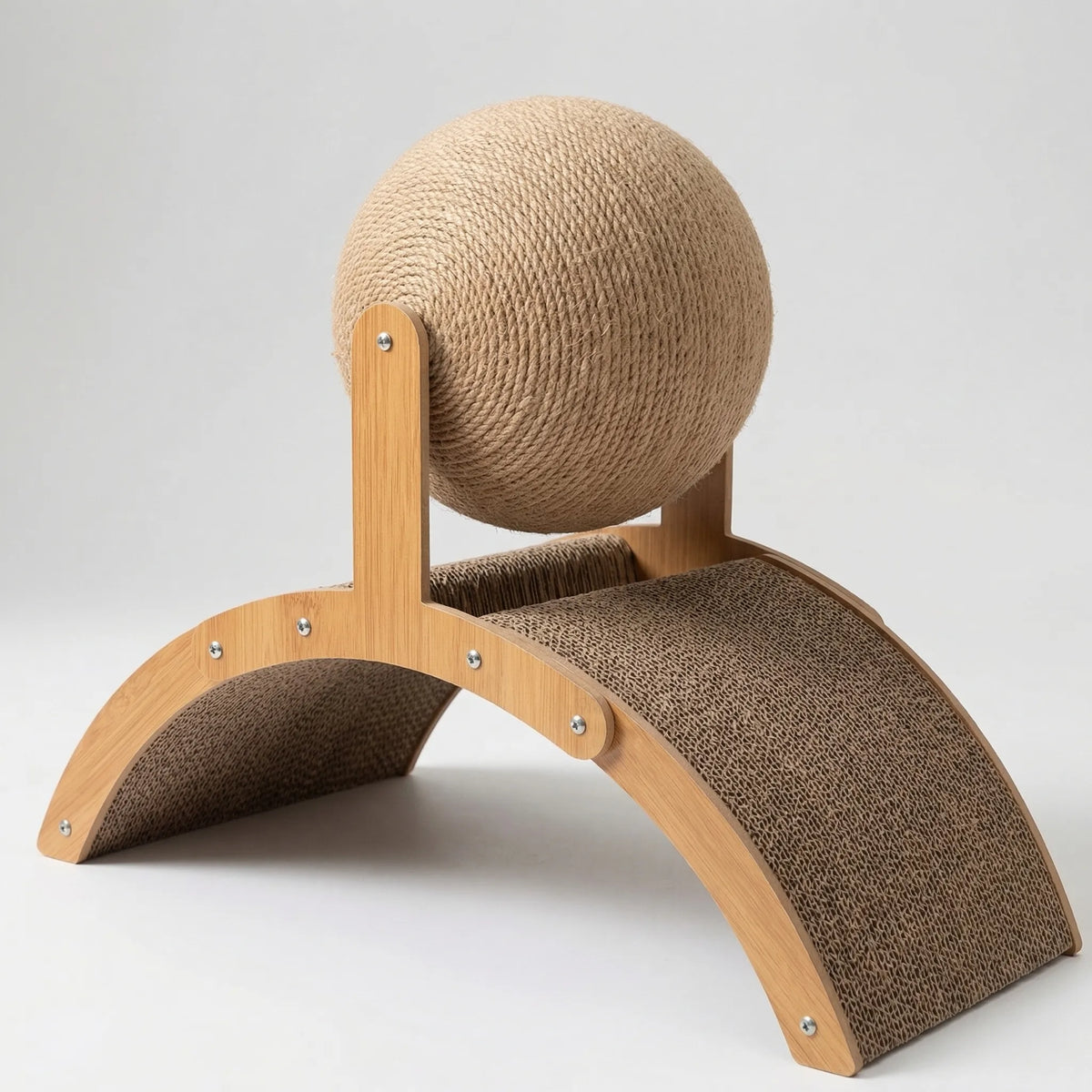 Cat scratching post with sisal ball and curved scratcher board
