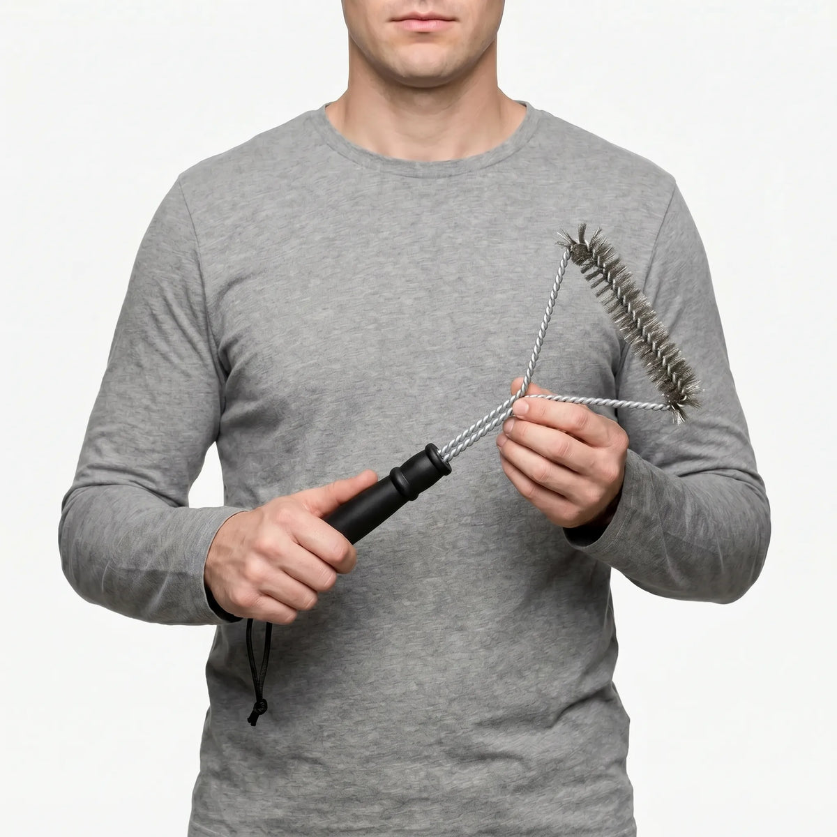 Triple-head barbecue brush with stiff bristles and extended handle