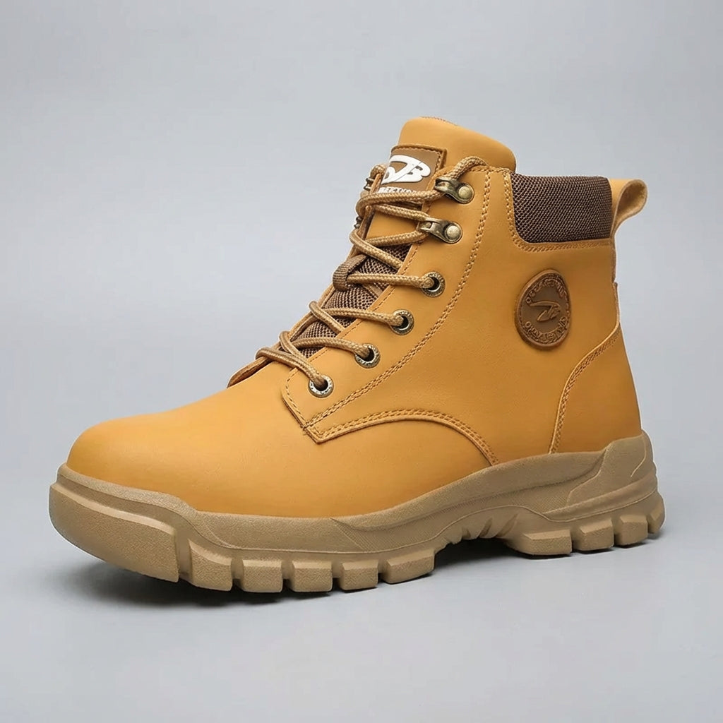Insulated work boots with protective toe cap and slip-resistant sole