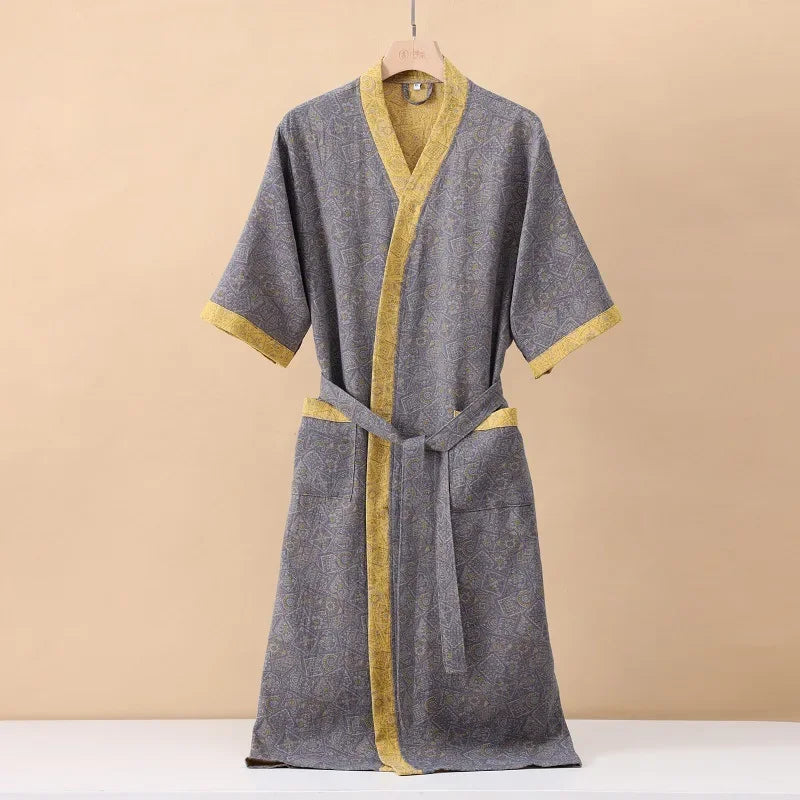 Half-sleeve breathable kimono robe with printed pattern