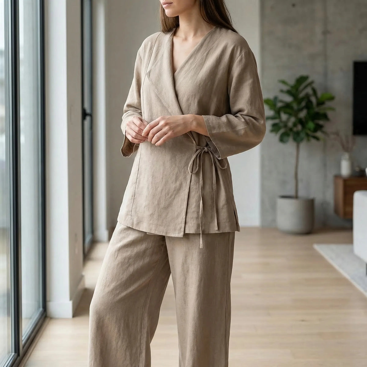 Women's wrap top and wide leg pant co-ord set