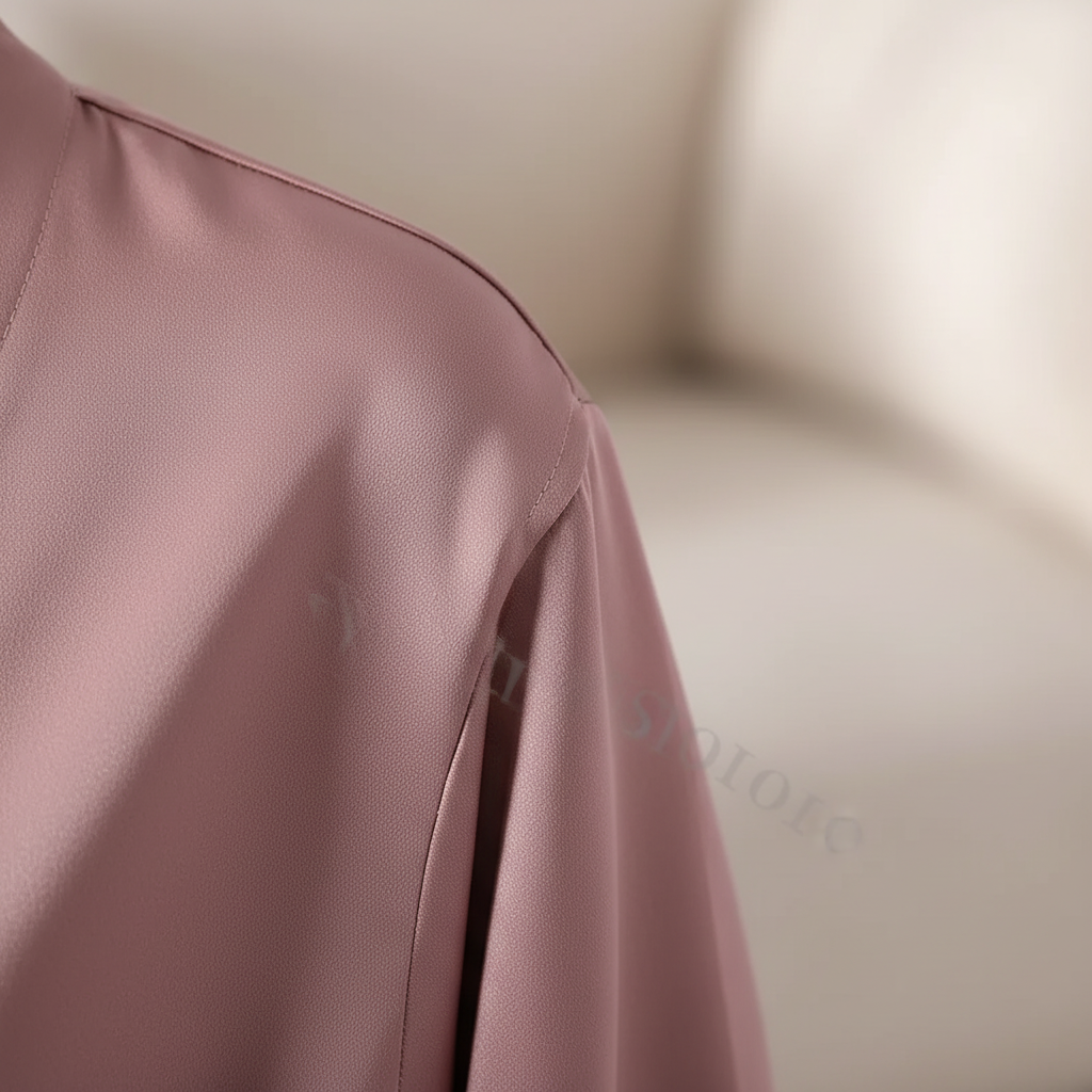 Lightweight knee-length kimono dressing gown with adjustable tie belt
