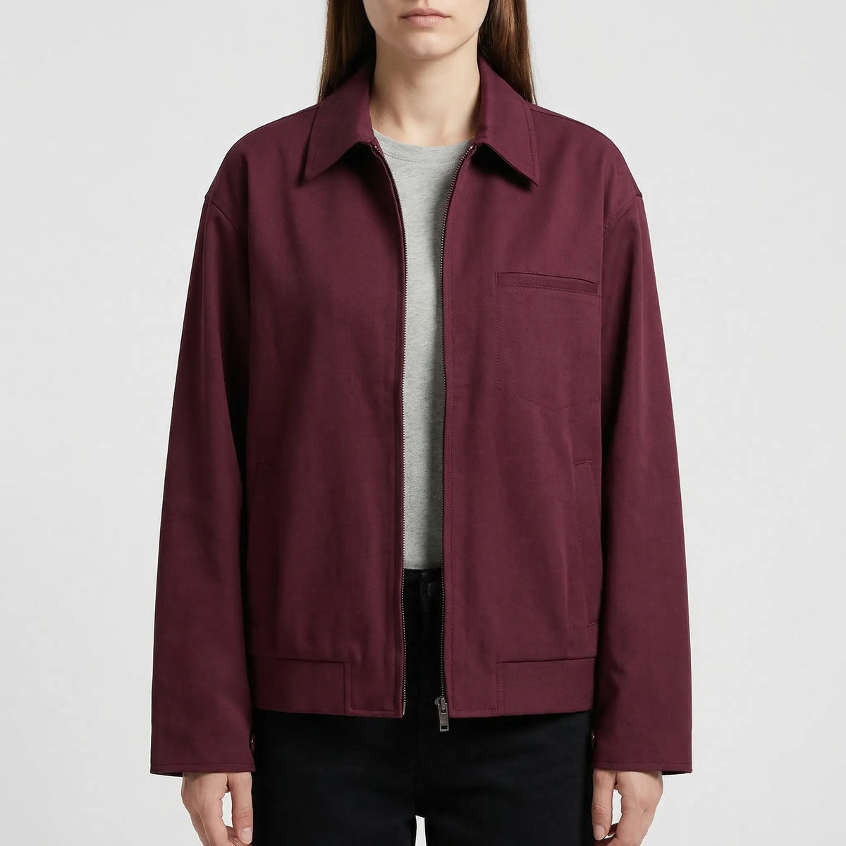 Women's oversized zip jacket and pleated mini skirt set
