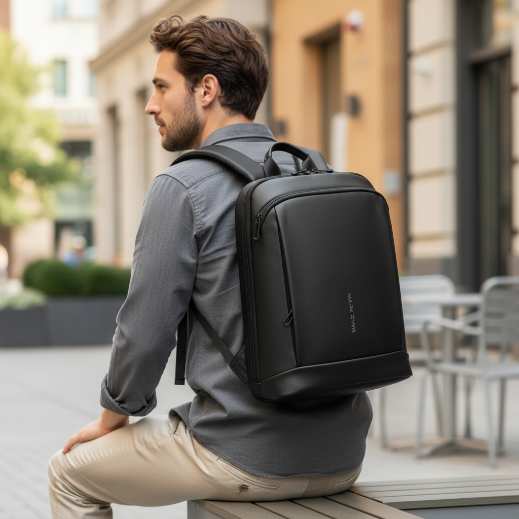 Slim business laptop backpack with padded compartment and organisers