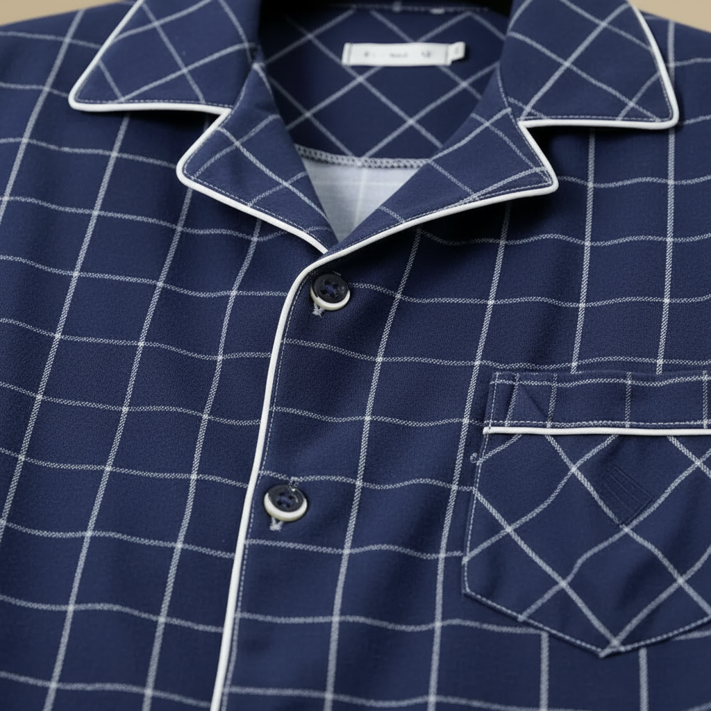 Men's two-piece pyjama set with tailored shirt and wide-leg pants