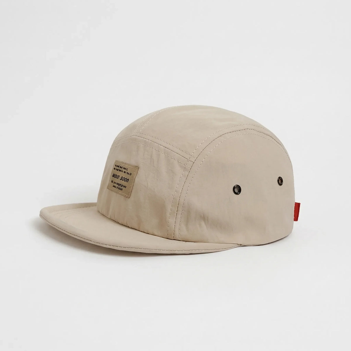 Five-panel short flat brim cap with foldable design and adjustable strap