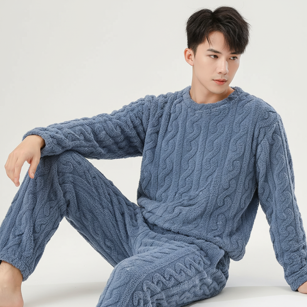 Thick knit pyjama set with warm thermal insulation and relaxed fit