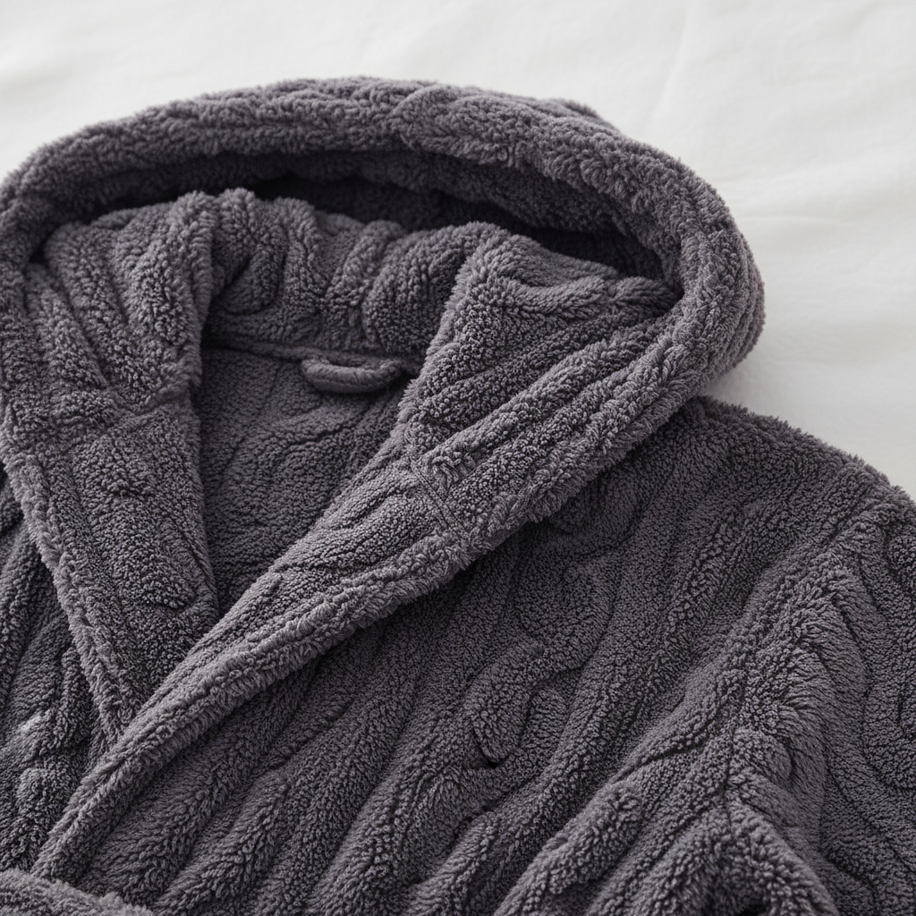 Long hooded lounge robe with warm flannel thick insulating layer