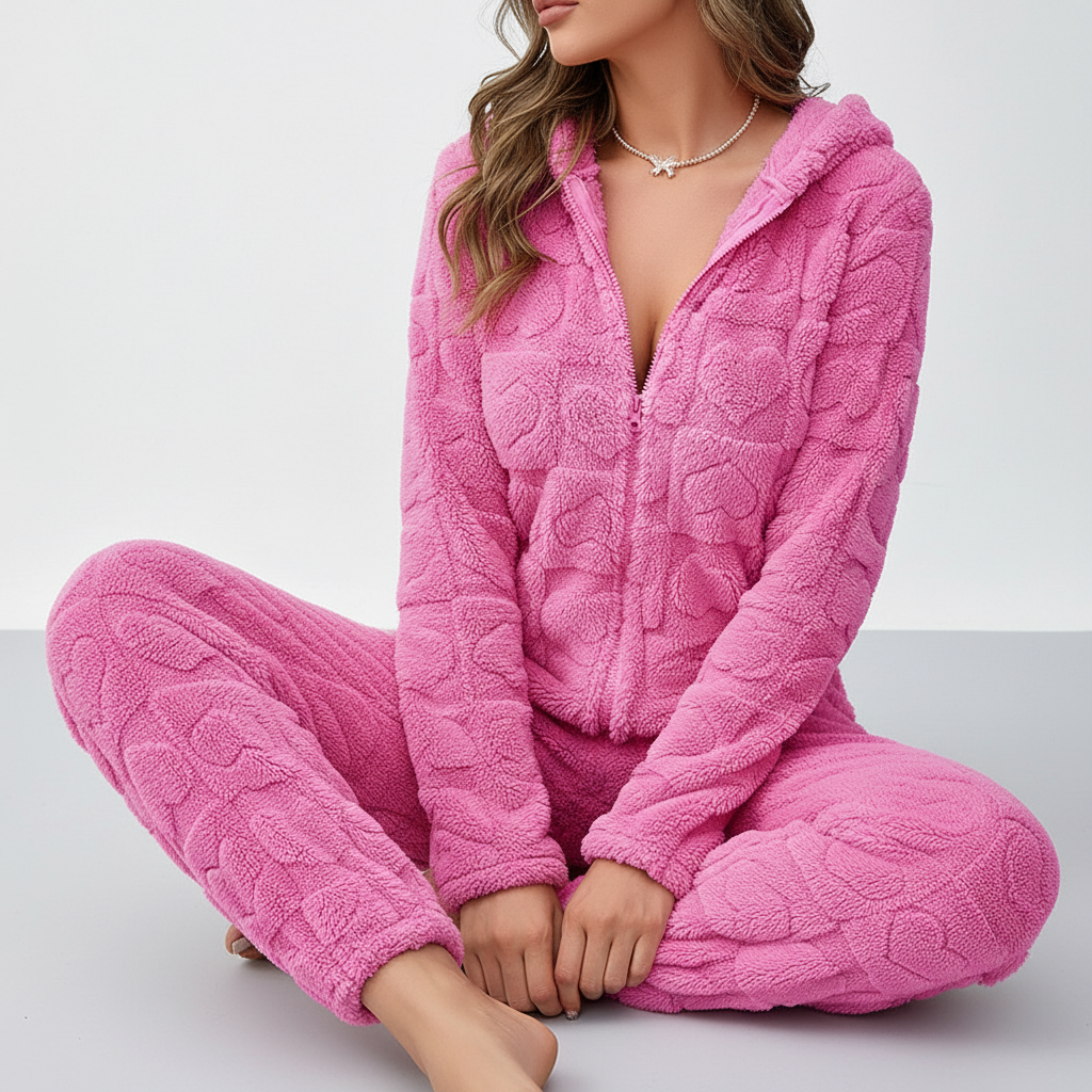 Hooded full body onesie with thick insulation and soft textured finish