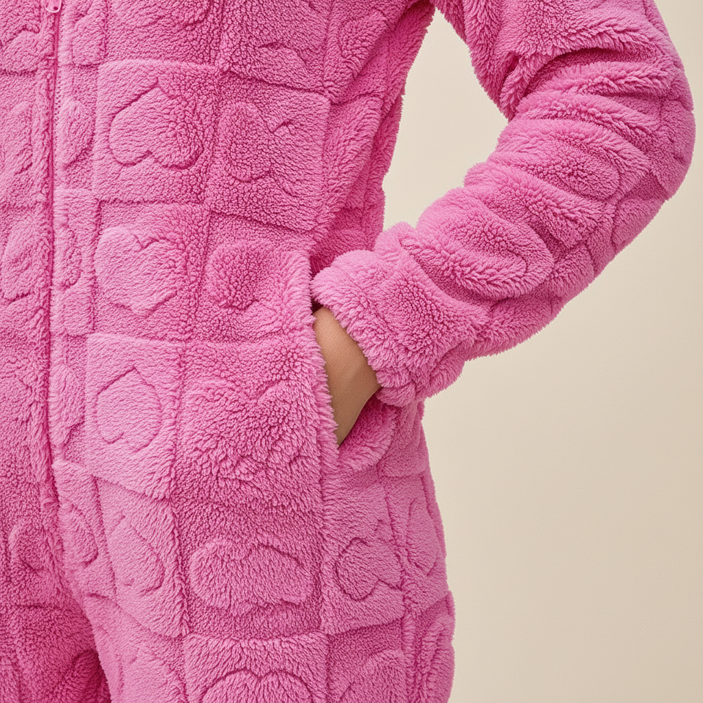 Hooded full body onesie with thick insulation and soft textured finish