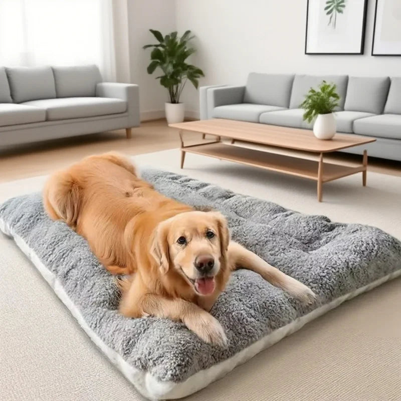 Extra large flat plush dog bed with quilted padding for all breeds