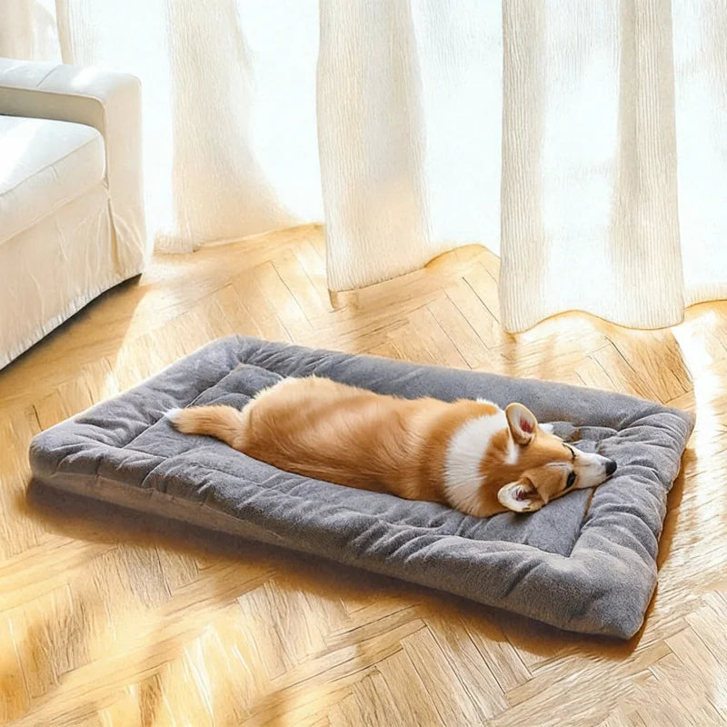 Extra large flat plush dog bed with quilted padding for all breeds
