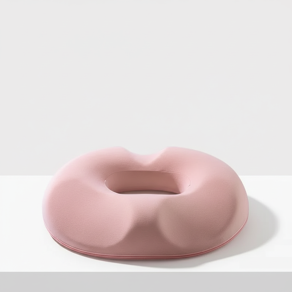 Ergonomic seat cushion with contoured tailbone relief and breathable cover