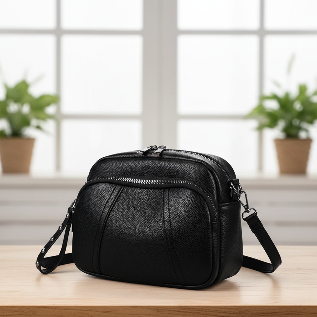 Small pebble leather crossbody bag with adjustable strap