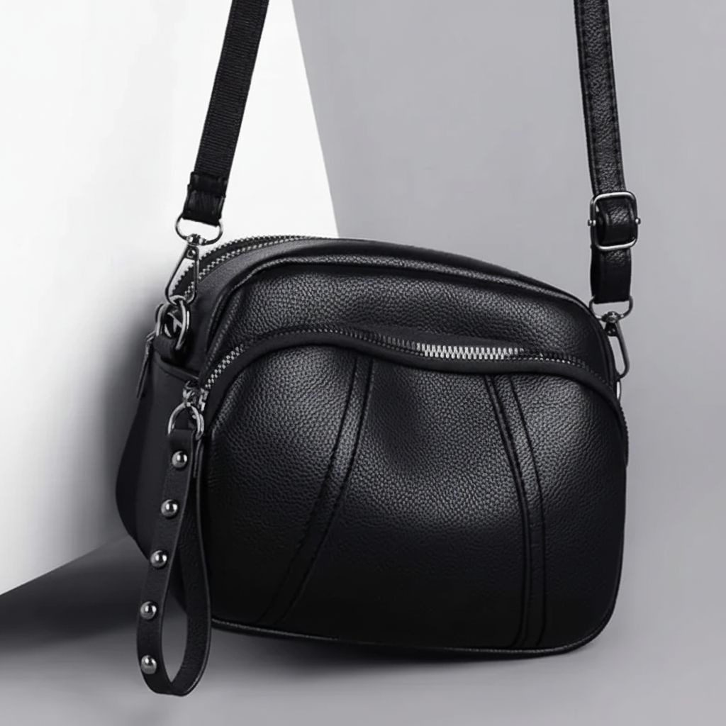 Small pebble leather crossbody bag with adjustable strap