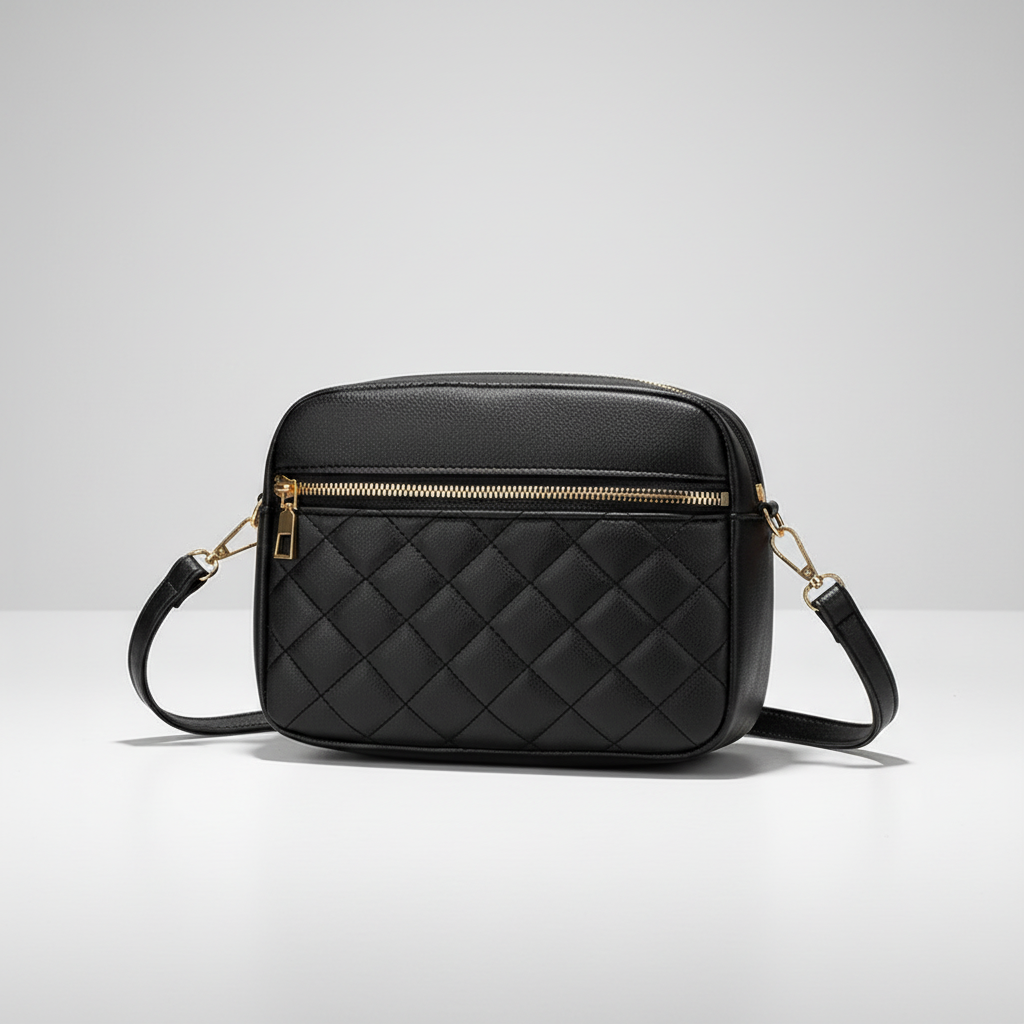 Quilted crossbody bag soft split leather adjustable strap