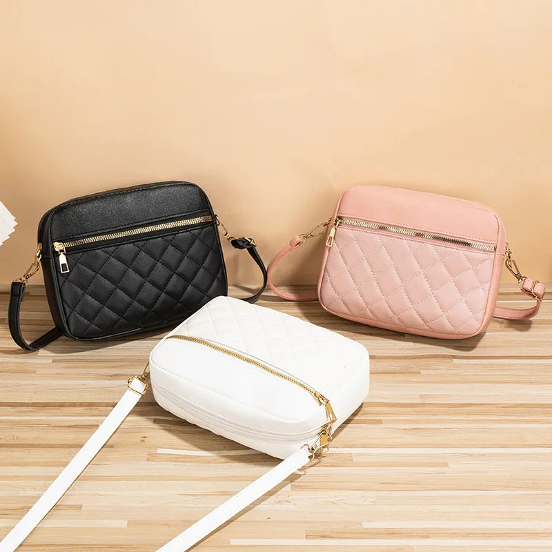 Quilted crossbody bag soft split leather adjustable strap