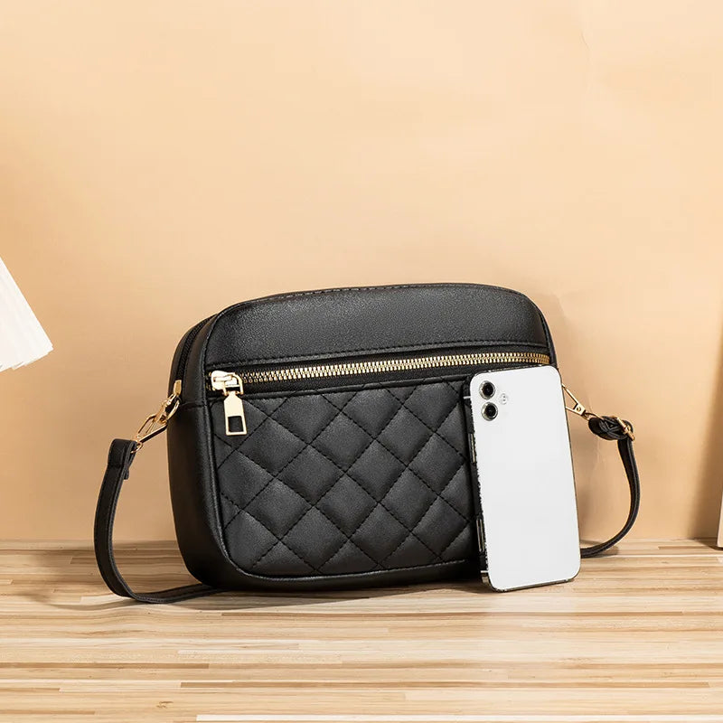 Quilted crossbody bag soft split leather adjustable strap