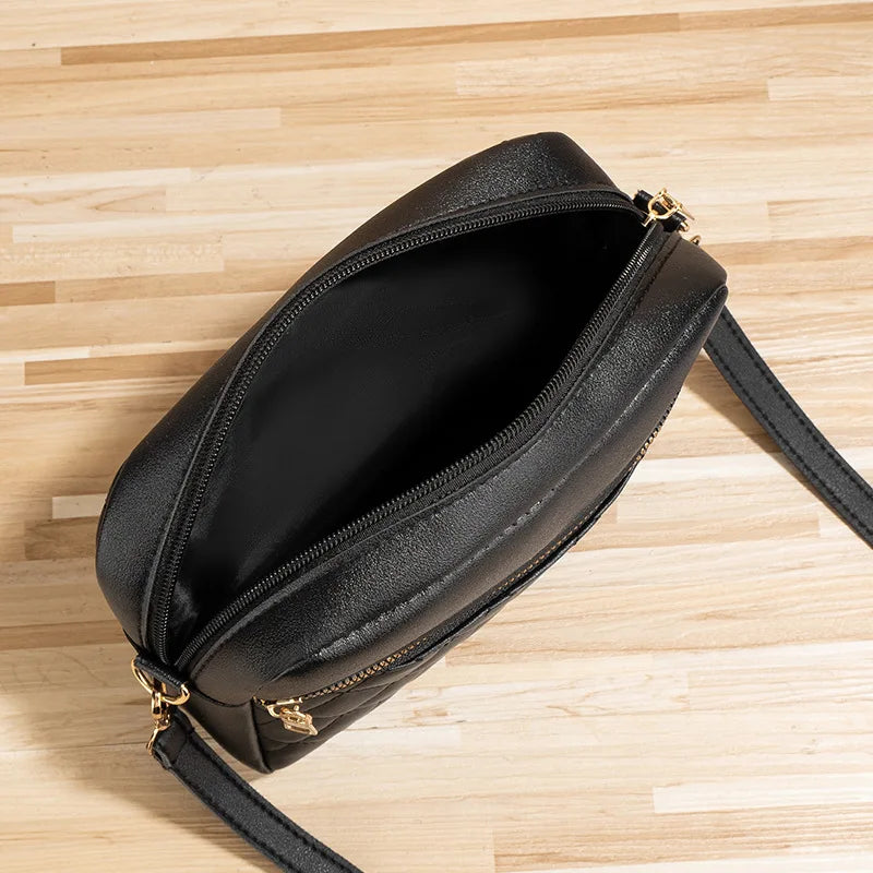 Quilted crossbody bag soft split leather adjustable strap