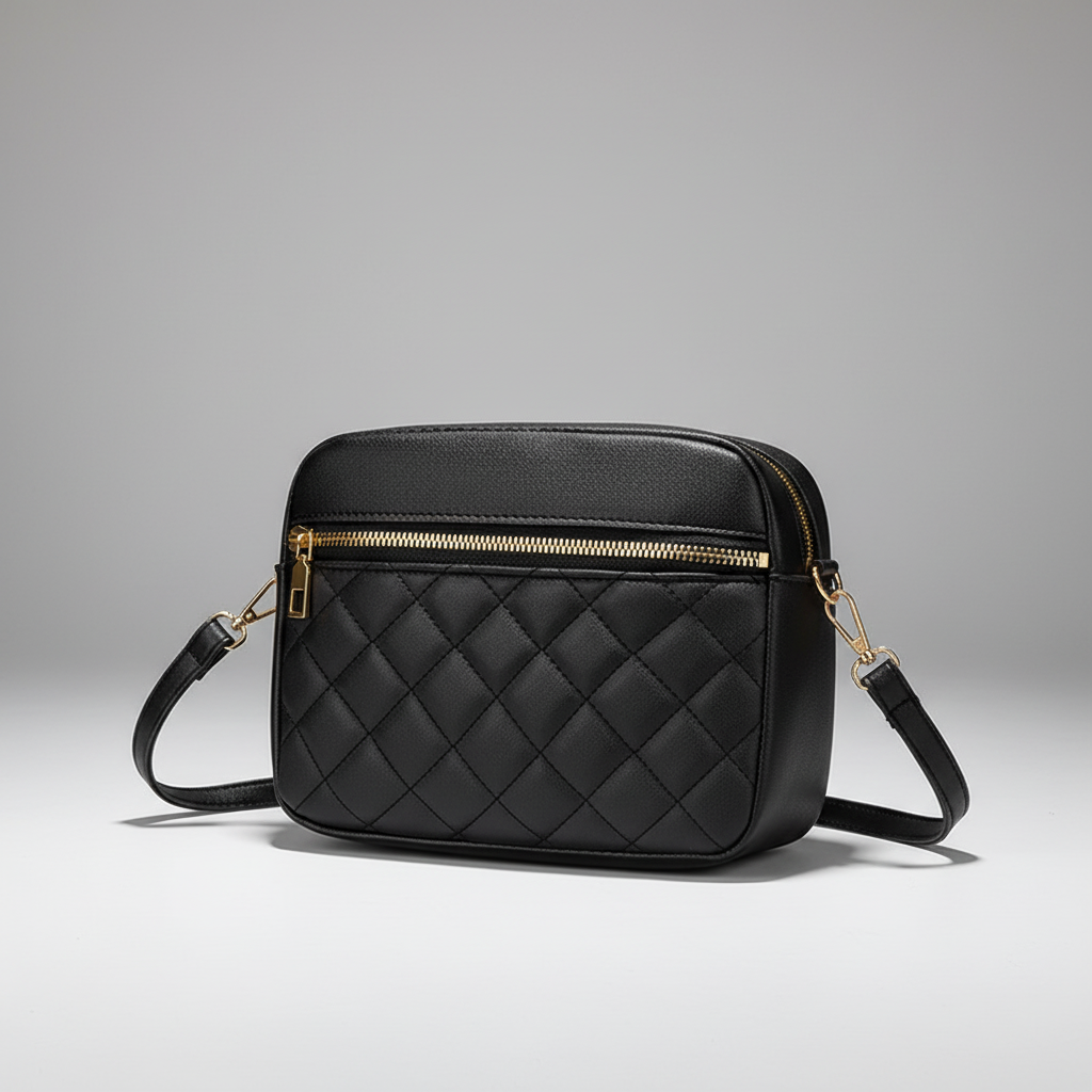 Quilted crossbody bag soft split leather adjustable strap