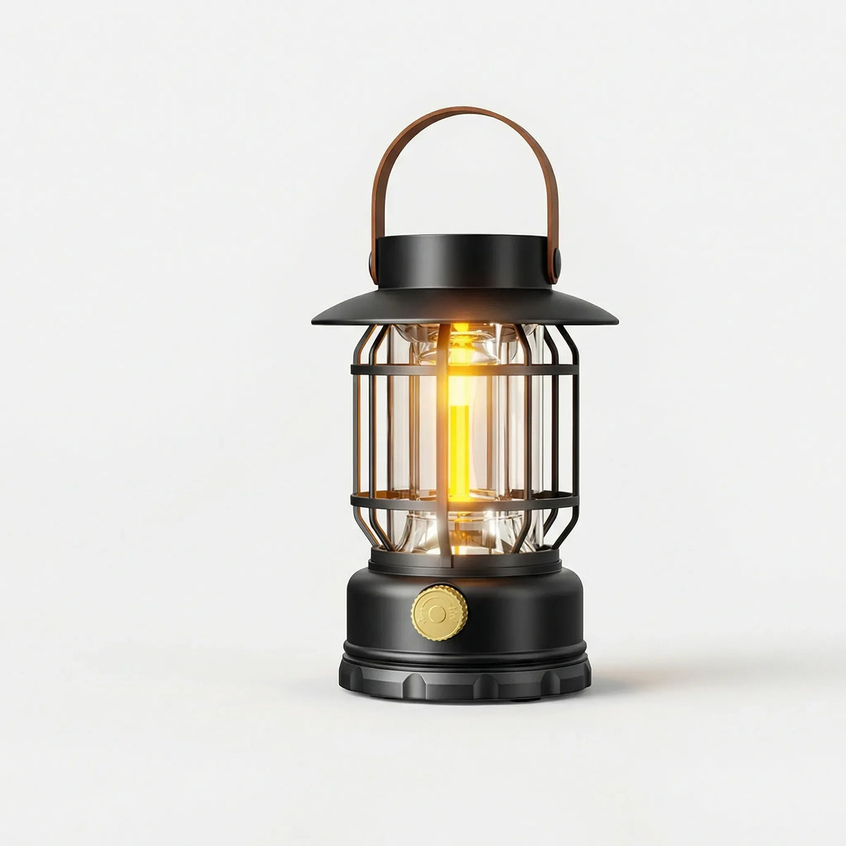 Portable LED camping lantern with 360-degree illumination and solar USB charging