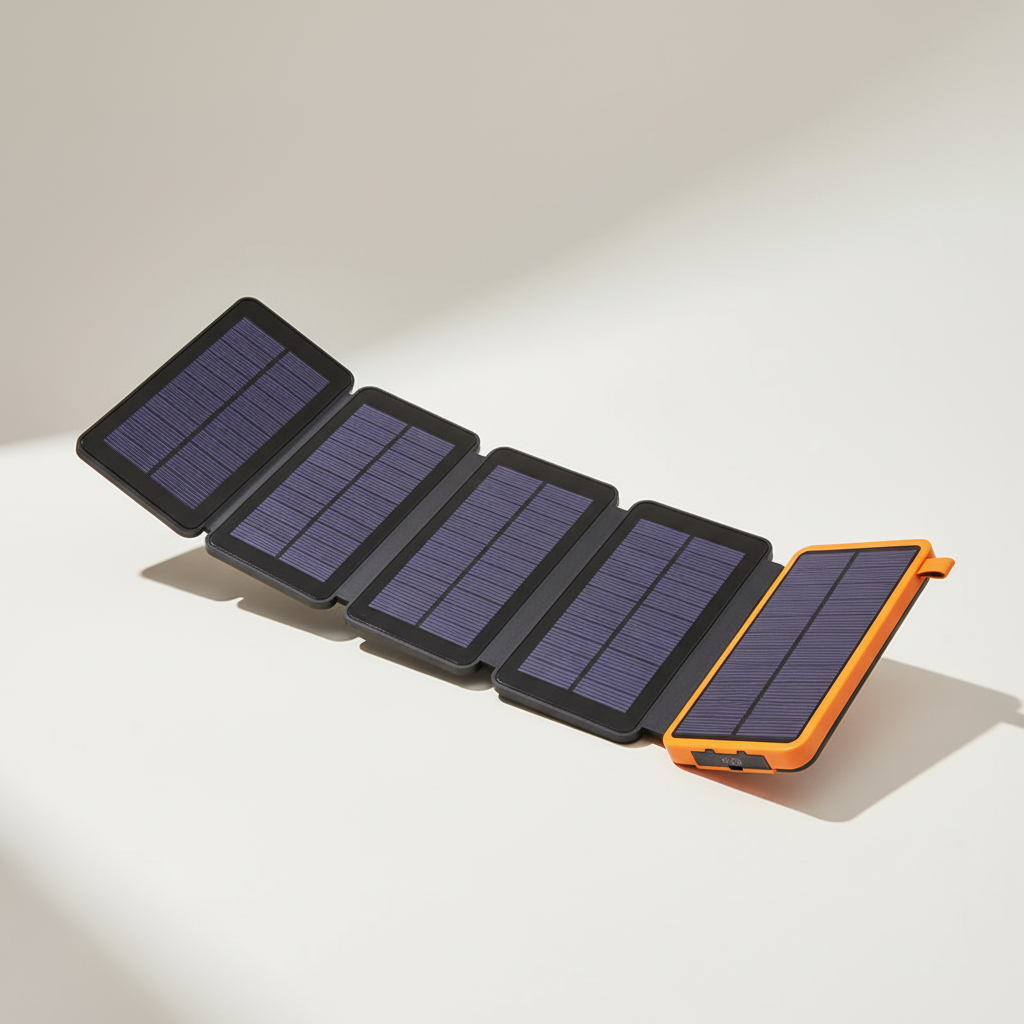 Portable solar powerbank with foldable panels and wireless charging