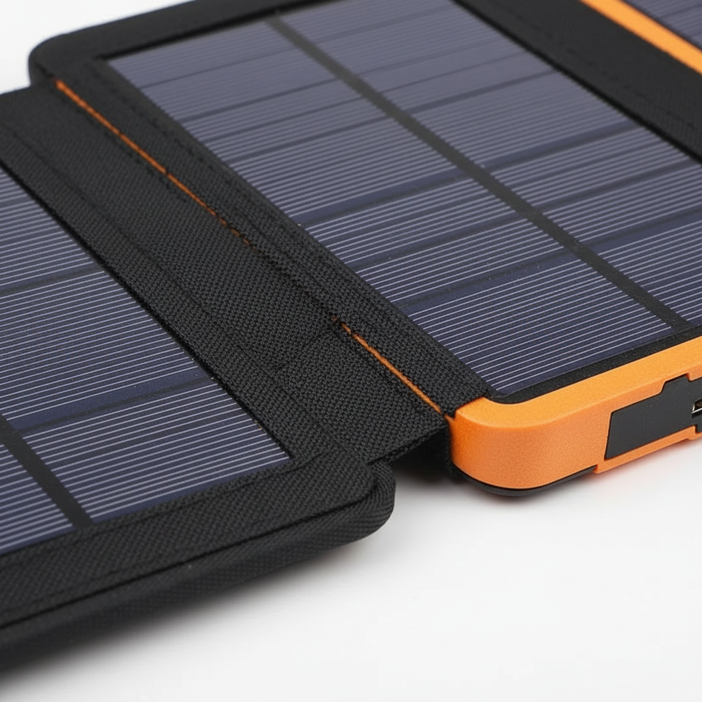 Portable solar powerbank with foldable panels and wireless charging