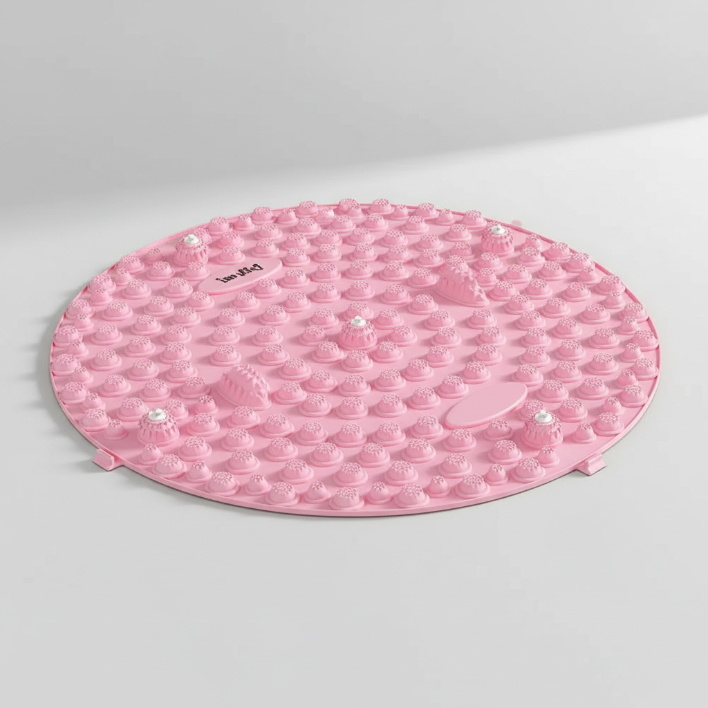 Round acupressure foot massage mat with textured nodal surface