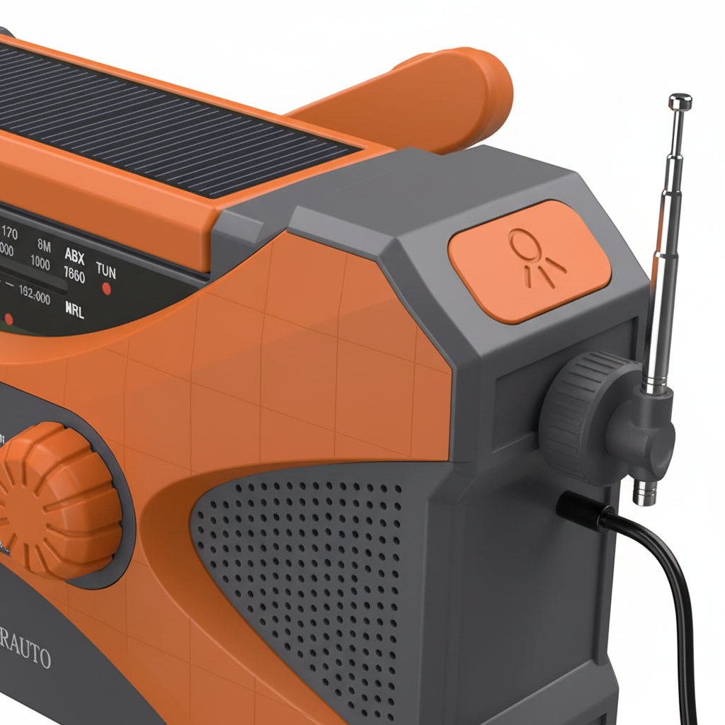 Solar crank emergency radio with LED torch and phone charging