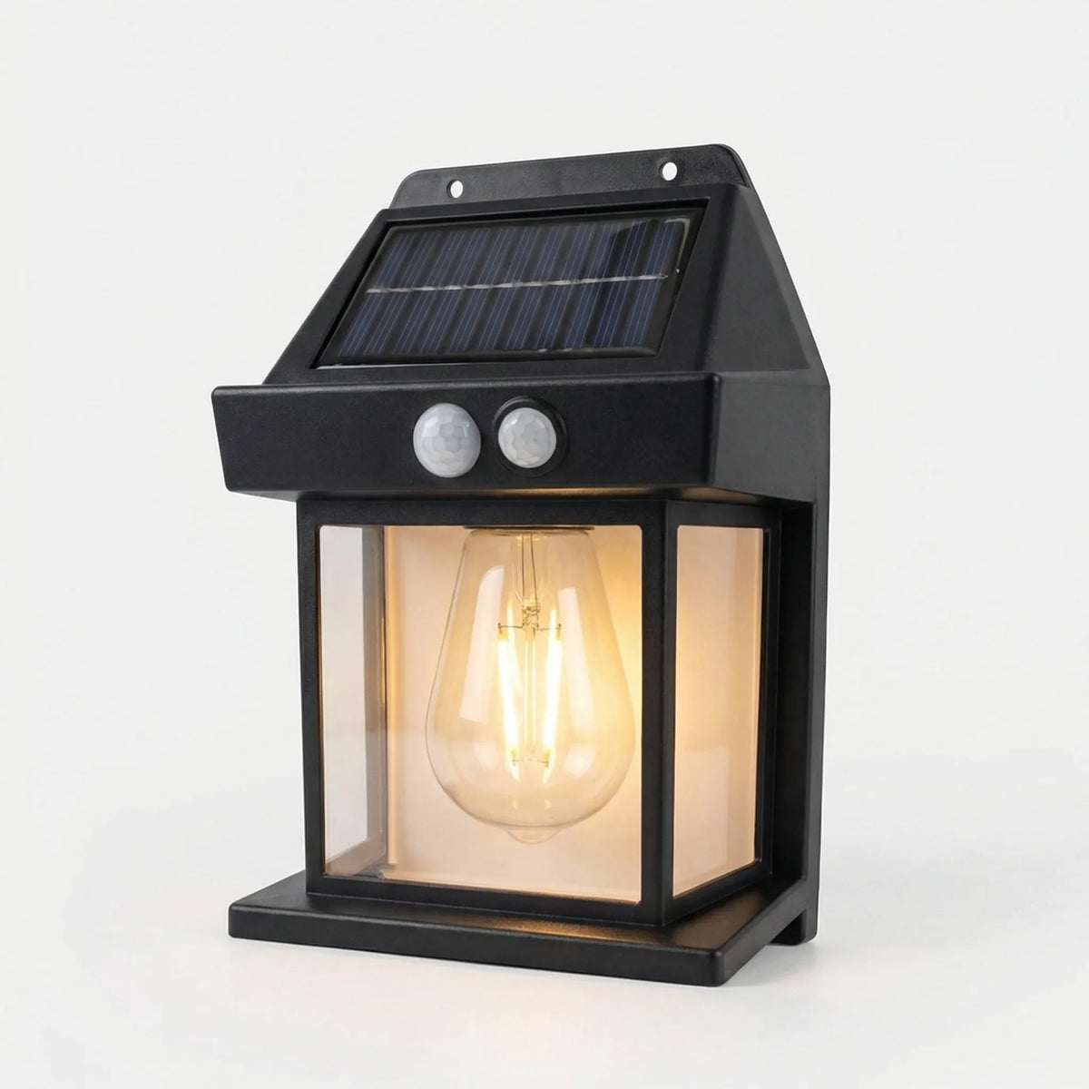 Solar wall lantern with motion sensor and warm LED glow