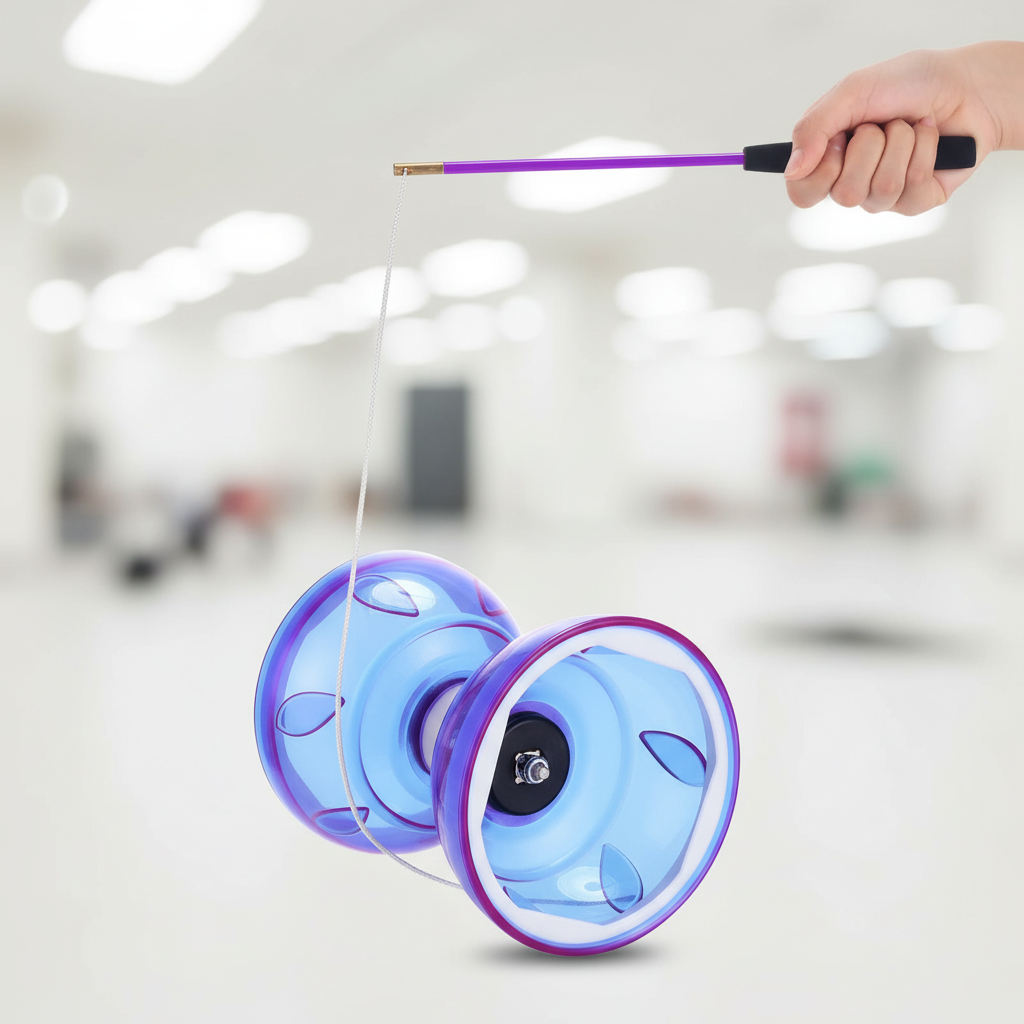 Portable diabolo set with soft rubber cups for balance and coordination training