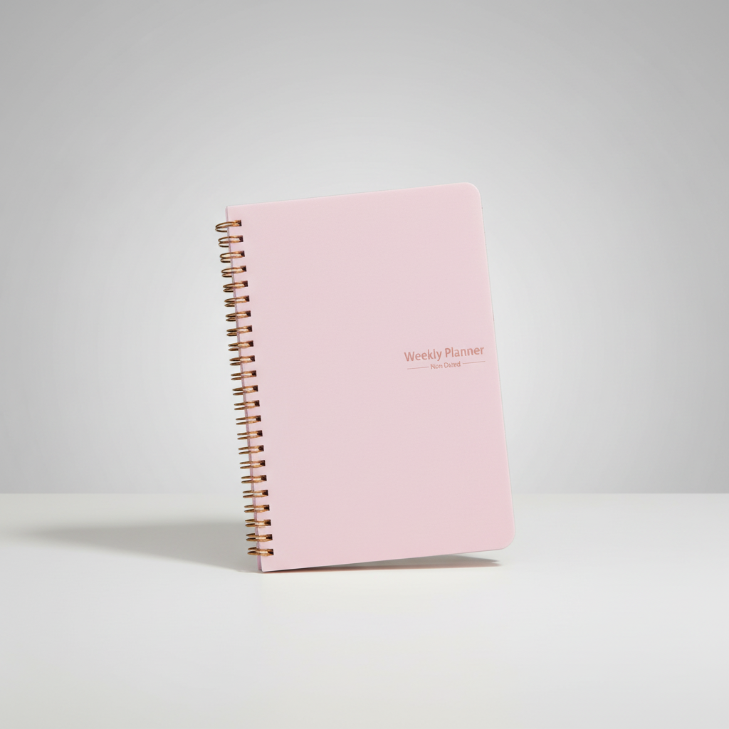 Weekly spiral planner with two-page spreads and habit tracker