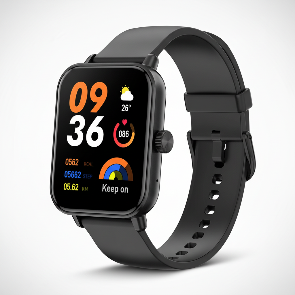 Square touchscreen smartwatch with voice calling and health tracking
