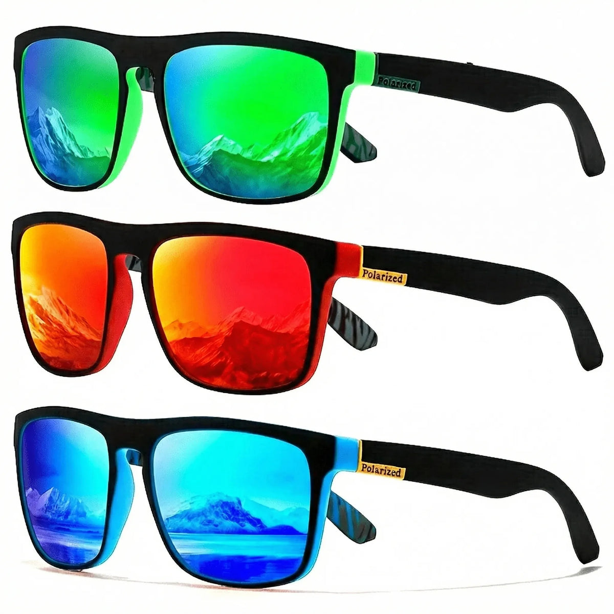 Square polarised sunglasses with UV400 protection and lightweight frame