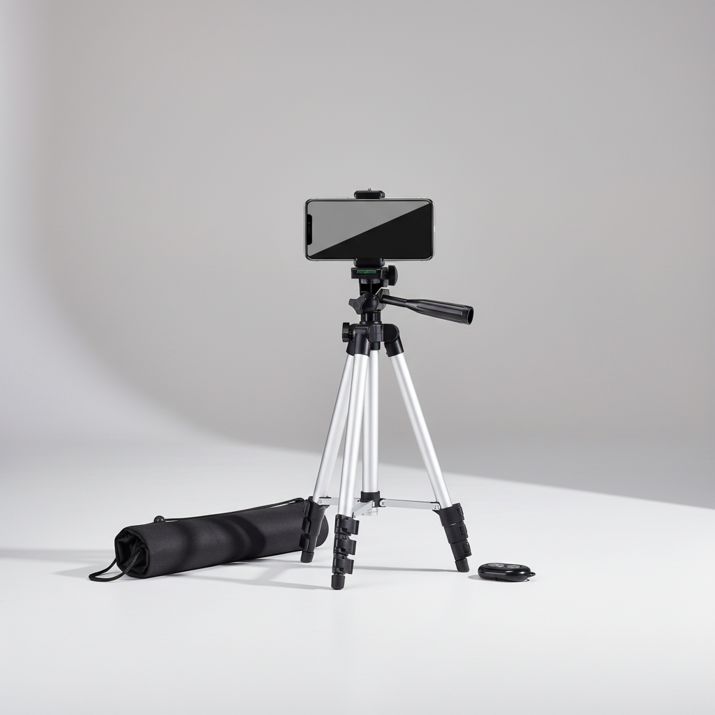 Lightweight camera tripod with Bluetooth remote and phone holder