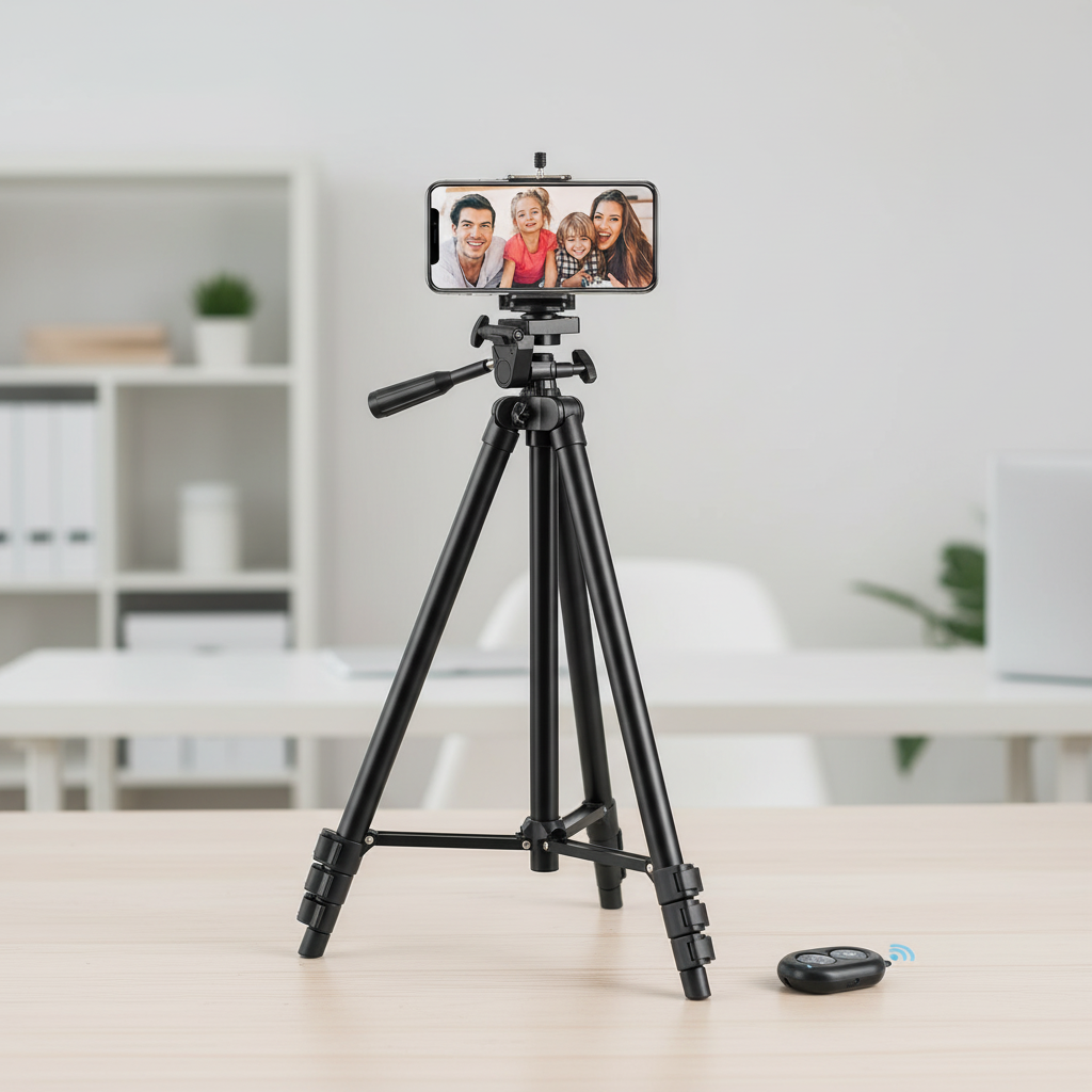 Lightweight camera tripod with Bluetooth remote and phone holder